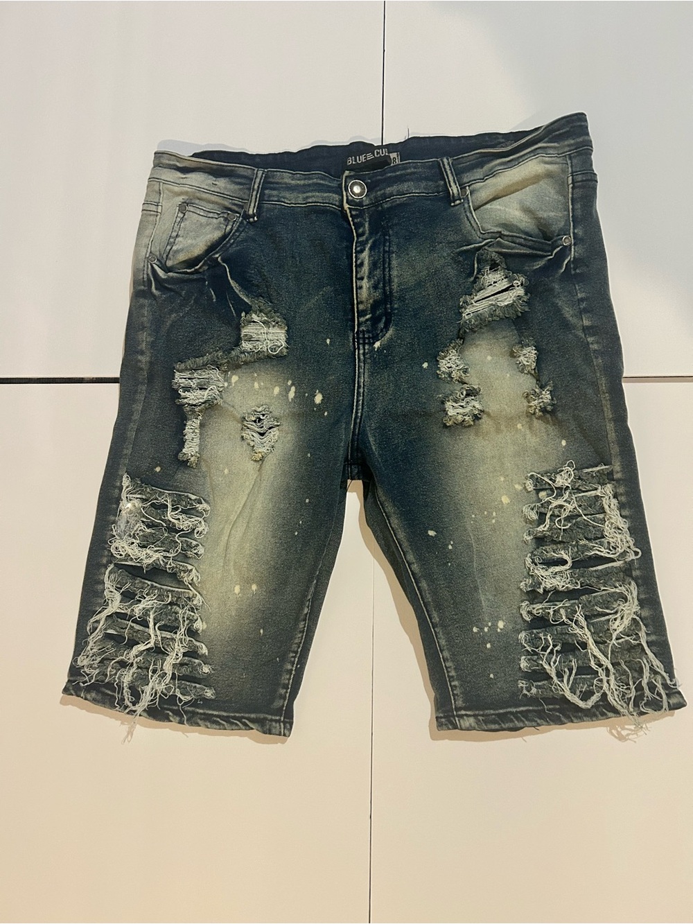 Blue Cult Men's Distressed Washed Blue Denim Jean Shorts